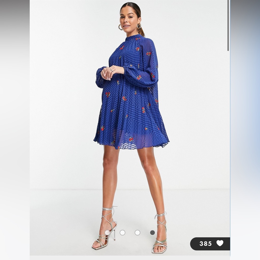 ASOS Maternity Royal Blue Floral High-Neck Mini Dress